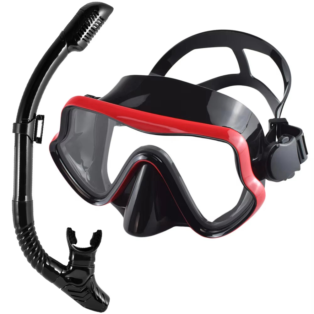 Scuba Diving Mask Snorkel Set for Adults Tempered Glass Professional Panoramic Snorkeling Gear Swimming Training Snorkel Kit