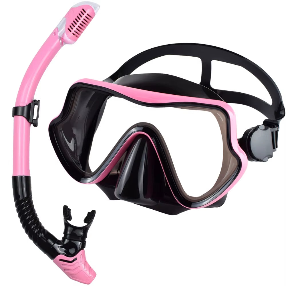 Scuba Diving Mask Snorkel Set for Adults Tempered Glass Professional Panoramic Snorkeling Gear Swimming Training Snorkel Kit