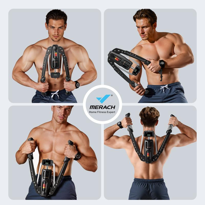 Merach Hydraulic Arm Trainer with Counter, 22-440Lbs Adjustable Chest Expander for Home Gym, Arm & Shoulder Strength Training Equipment