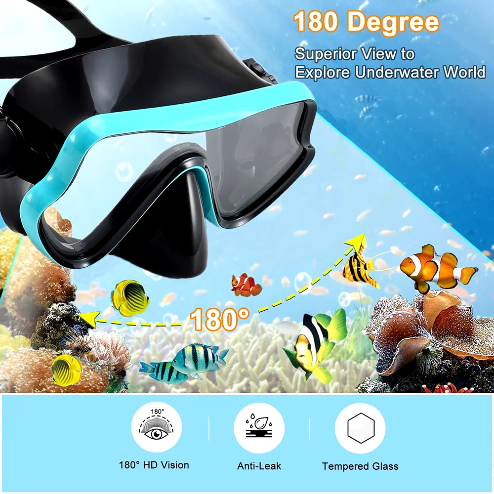 Scuba Diving Mask Snorkel Set for Adults Tempered Glass Professional Panoramic Snorkeling Gear Swimming Training Snorkel Kit