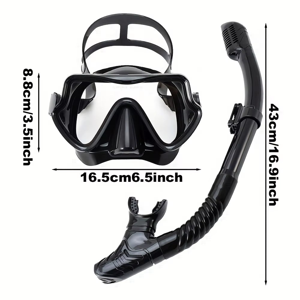 Scuba Diving Mask Snorkel Set for Adults Tempered Glass Professional Panoramic Snorkeling Gear Swimming Training Snorkel Kit