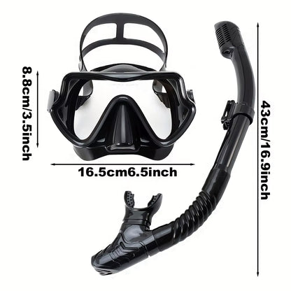 Scuba Diving Mask Snorkel Set for Adults Tempered Glass Professional Panoramic Snorkeling Gear Swimming Training Snorkel Kit