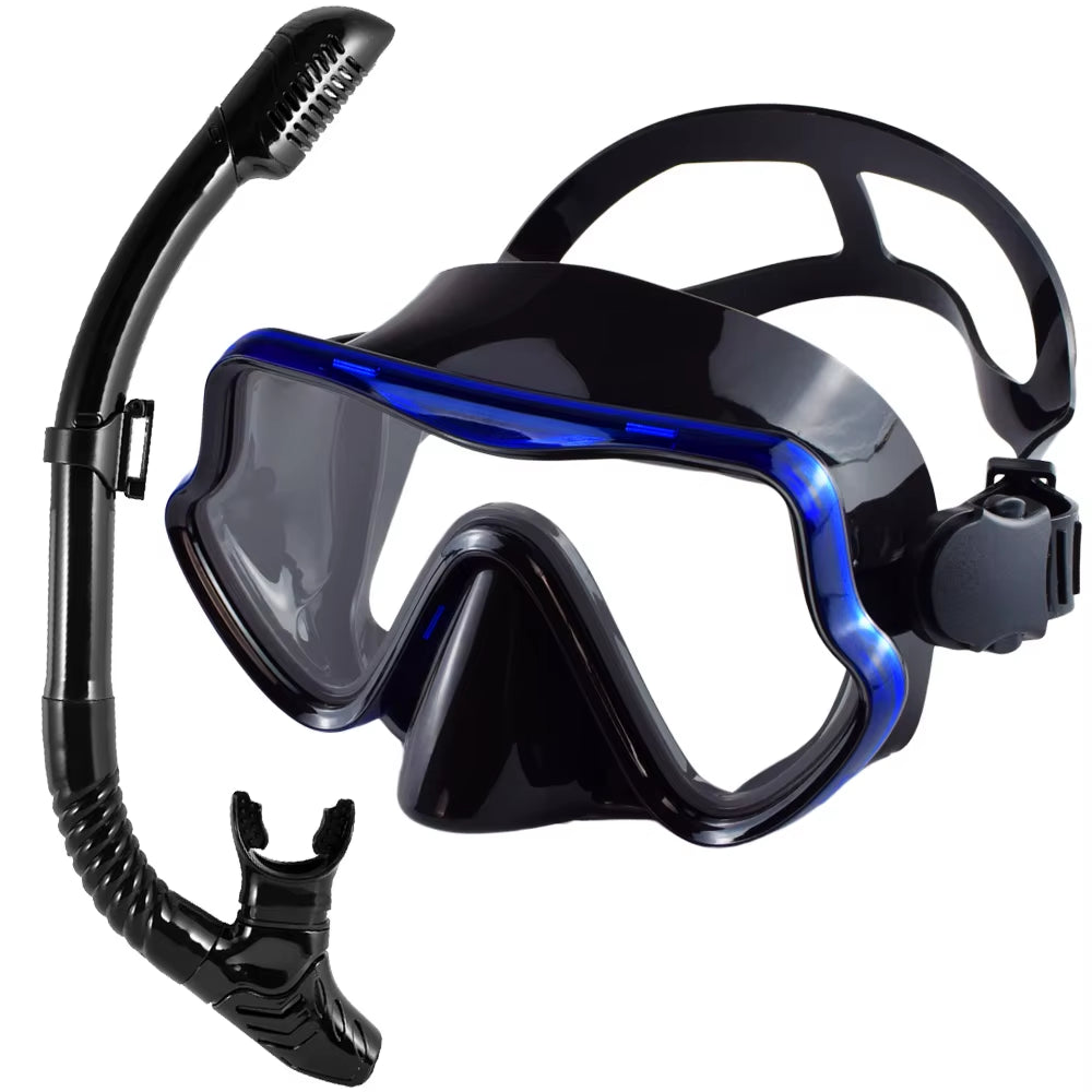 Scuba Diving Mask Snorkel Set for Adults Tempered Glass Professional Panoramic Snorkeling Gear Swimming Training Snorkel Kit