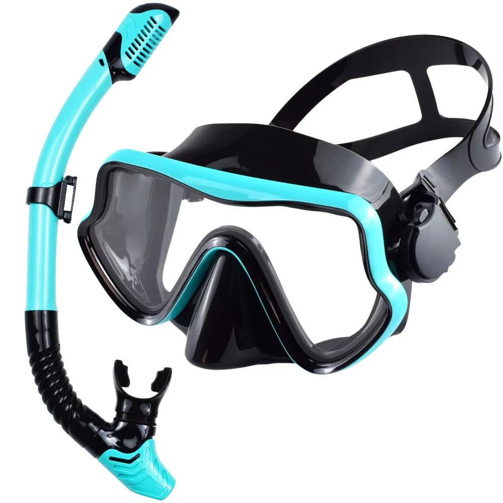Scuba Diving Mask Snorkel Set for Adults Tempered Glass Professional Panoramic Snorkeling Gear Swimming Training Snorkel Kit
