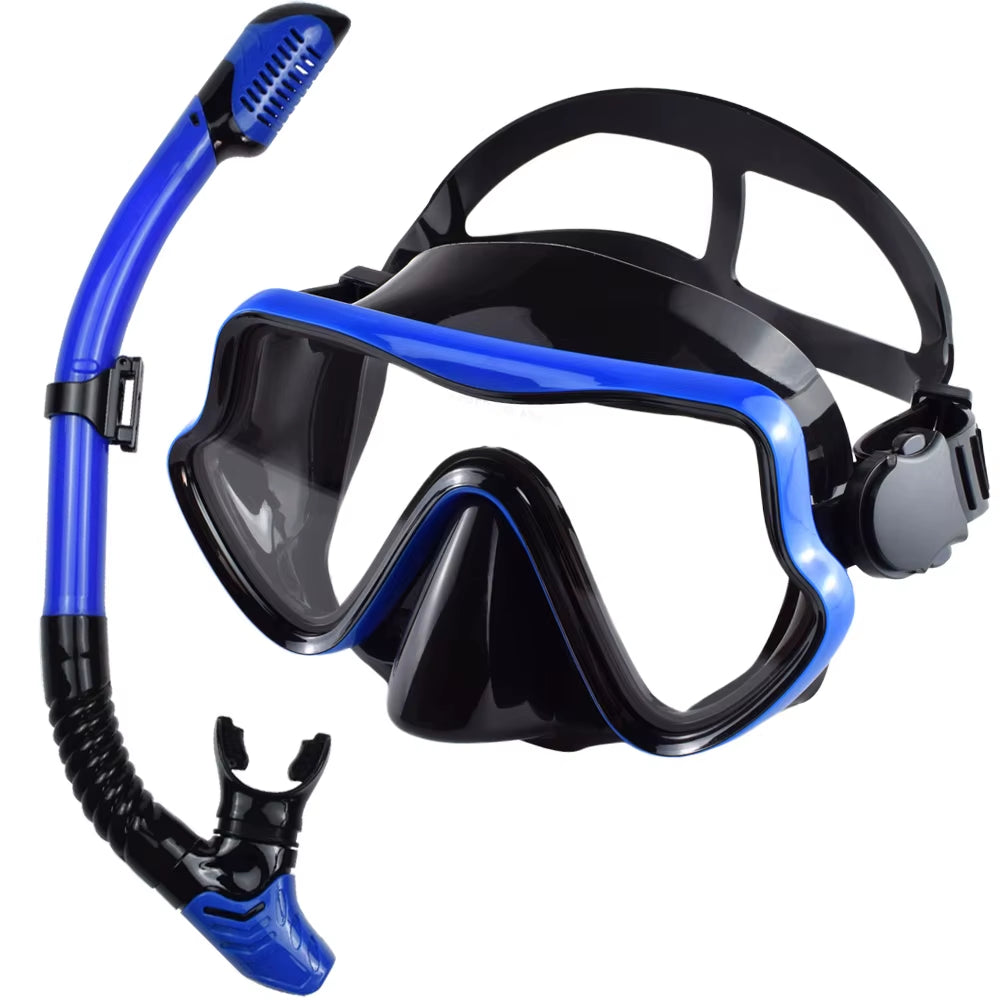 Scuba Diving Mask Snorkel Set for Adults Tempered Glass Professional Panoramic Snorkeling Gear Swimming Training Snorkel Kit