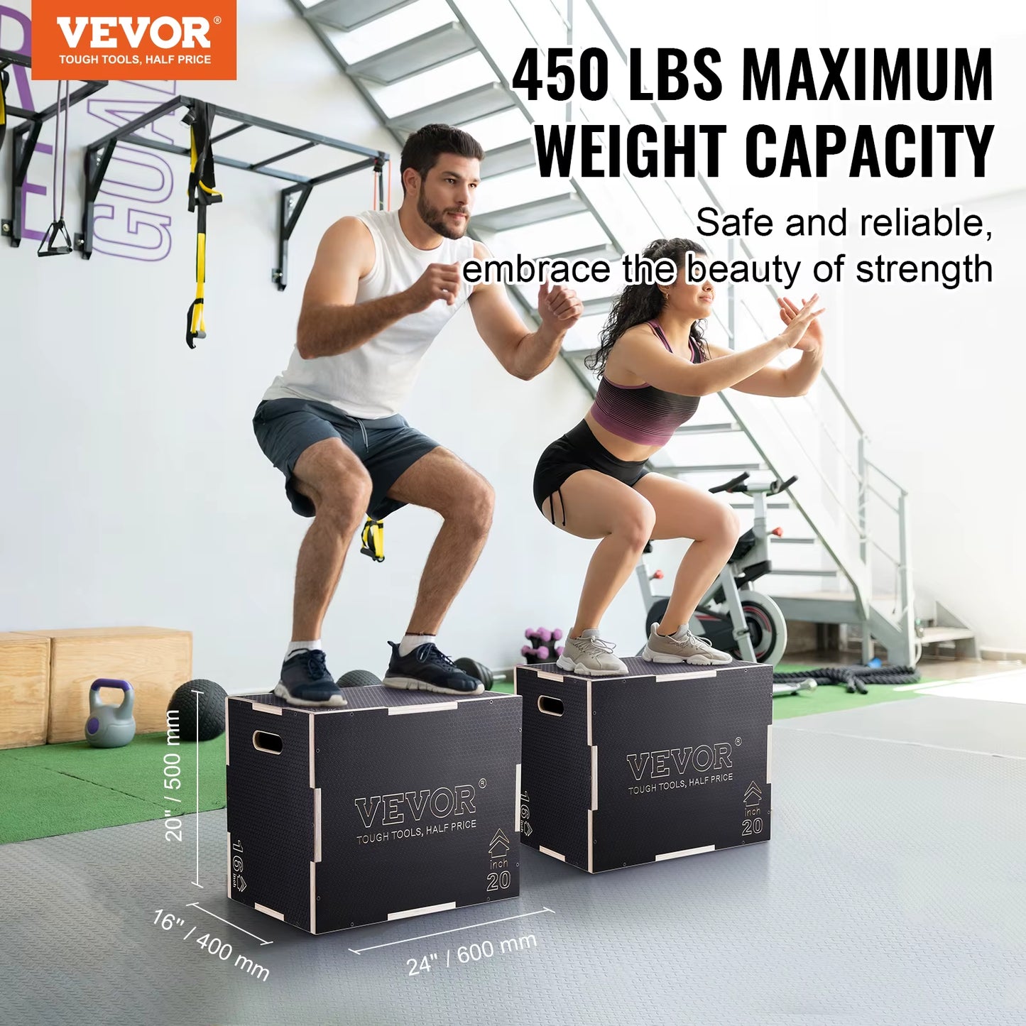 VEVOR 3 in 1 Plyometric Jump Box Wooden Plyo Box Platform & Jumping Agility Box Anti-Slip Fitness Exercise Step Up