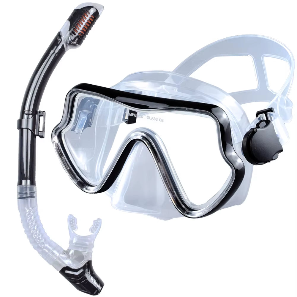 Scuba Diving Mask Snorkel Set for Adults Tempered Glass Professional Panoramic Snorkeling Gear Swimming Training Snorkel Kit