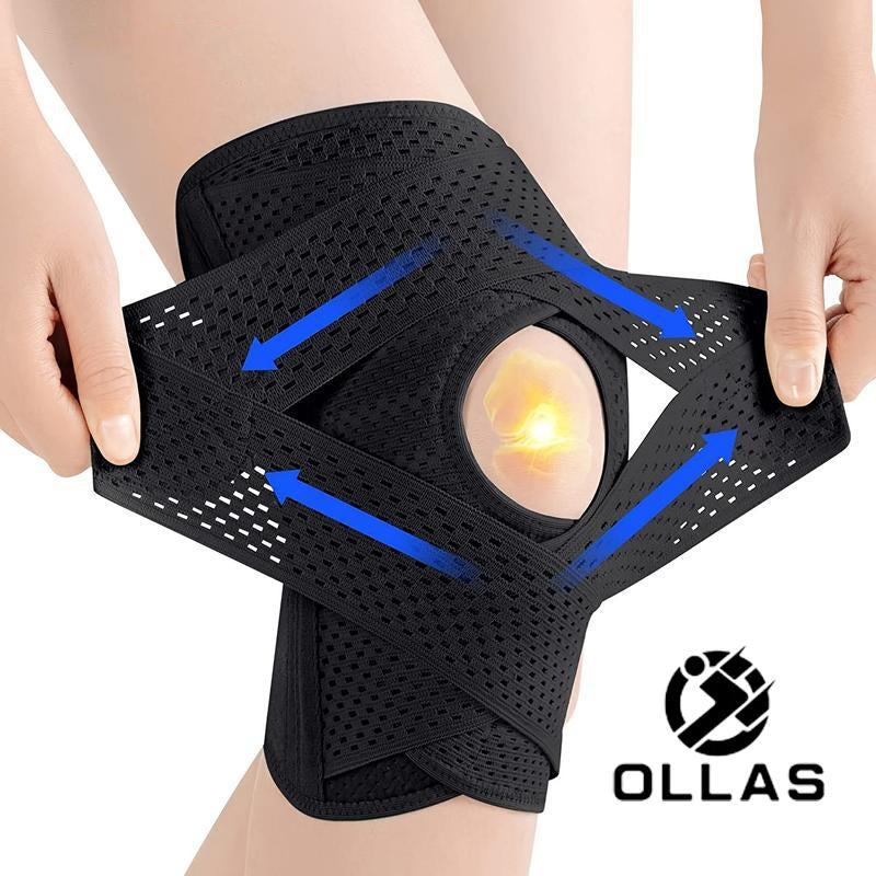 OLLAS 1Pc plus Size Knee Compression Wrapbrace Breathable Adjustable with Side Stabilizers for Men and Women Comfortable Support Technology
