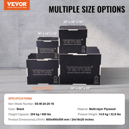 VEVOR 3 in 1 Plyometric Jump Box Wooden Plyo Box Platform & Jumping Agility Box Anti-Slip Fitness Exercise Step Up