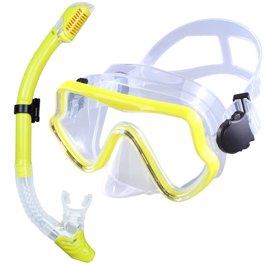 Scuba Diving Mask Snorkel Set for Adults Tempered Glass Professional Panoramic Snorkeling Gear Swimming Training Snorkel Kit